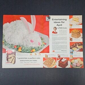 1957 Betty Crocker Easter Bunny Cake Mix Vintage Print Ad Banana Spice Answer